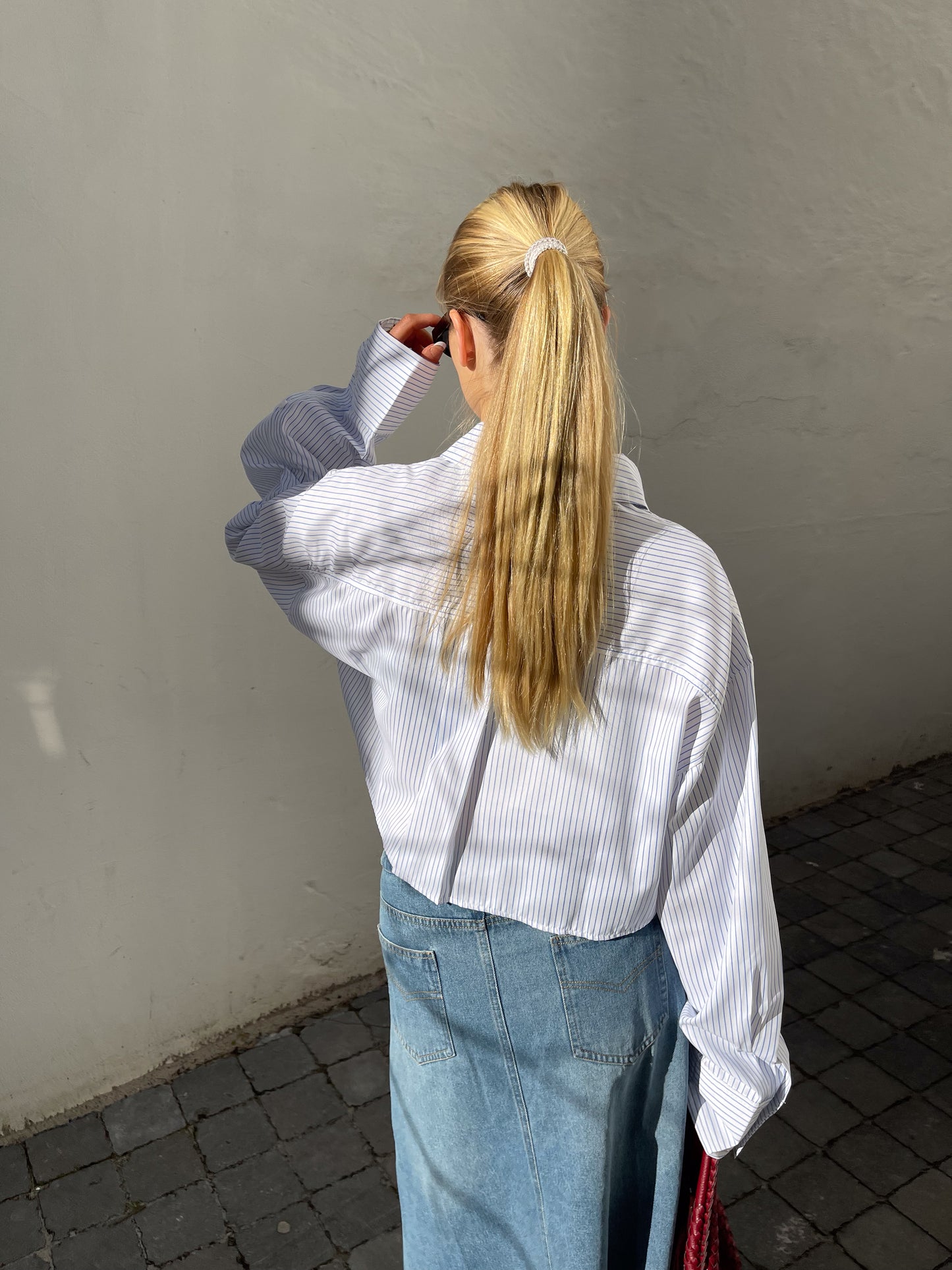 Alea | Striped Cropped Pocket Shirt White Blue stripes