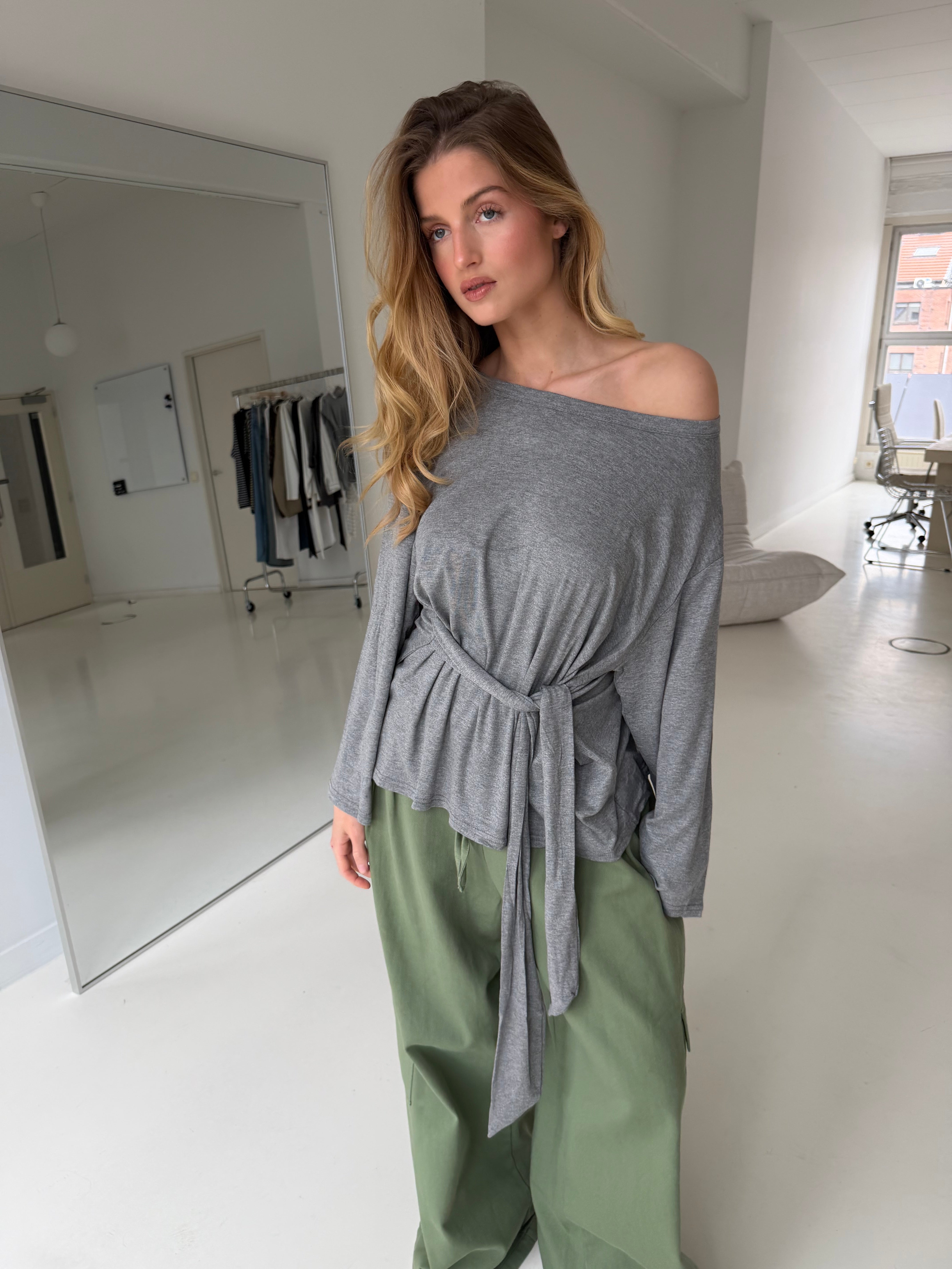 Aiden | Wrapped Tie One Shoulder Top - Grey