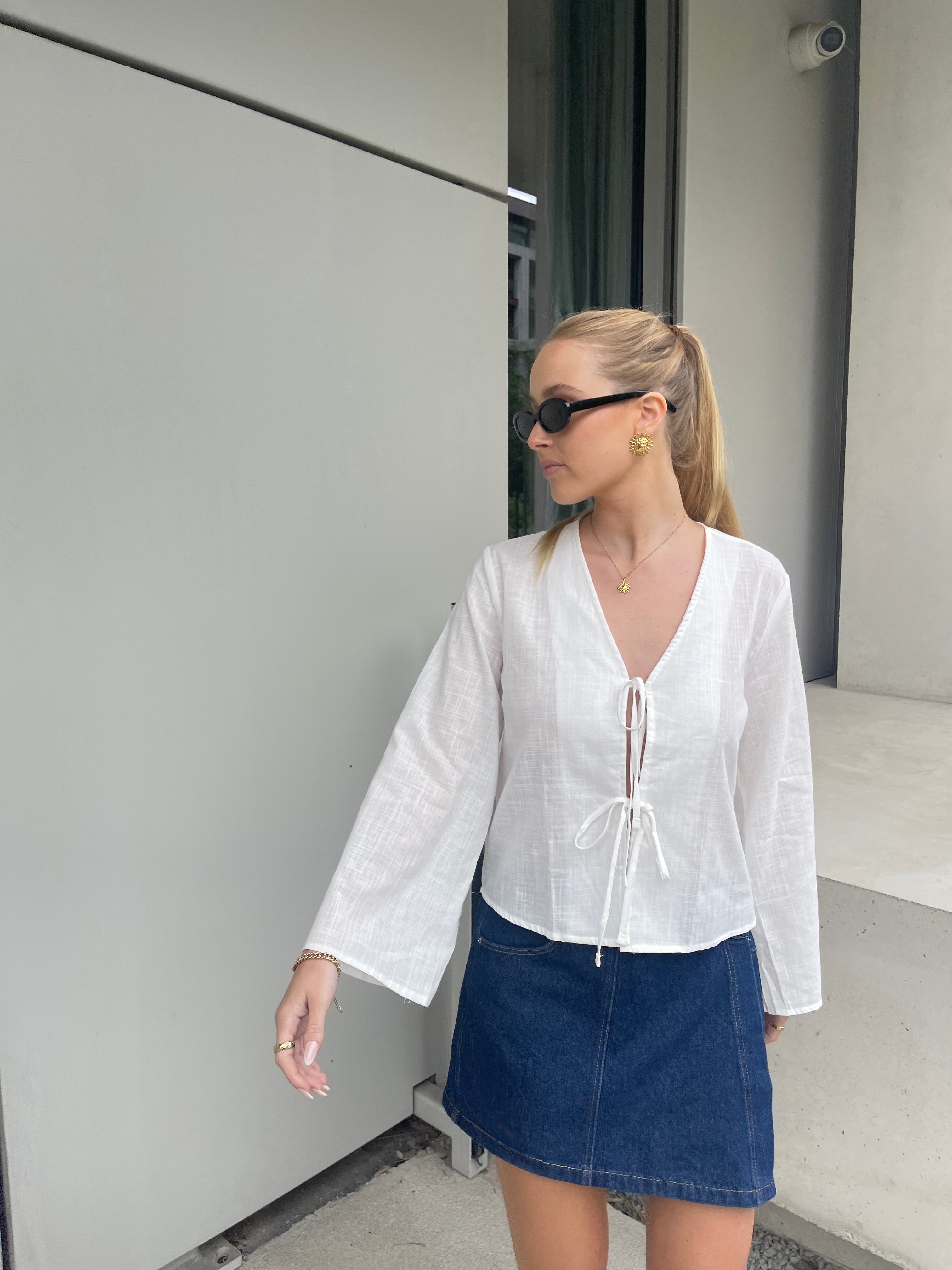 Aurora | Linen Tie Front Blouse