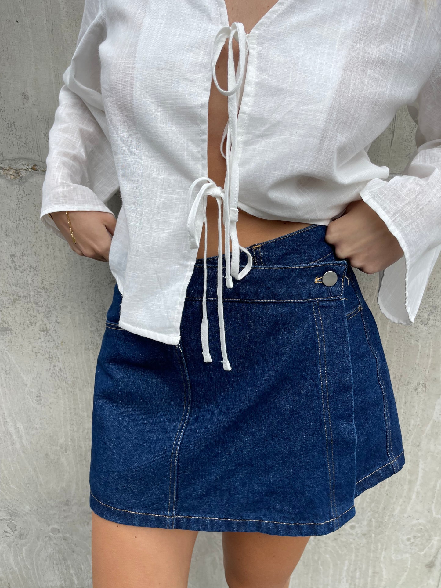 Sage | Denim Cross Over Skirt Shorts