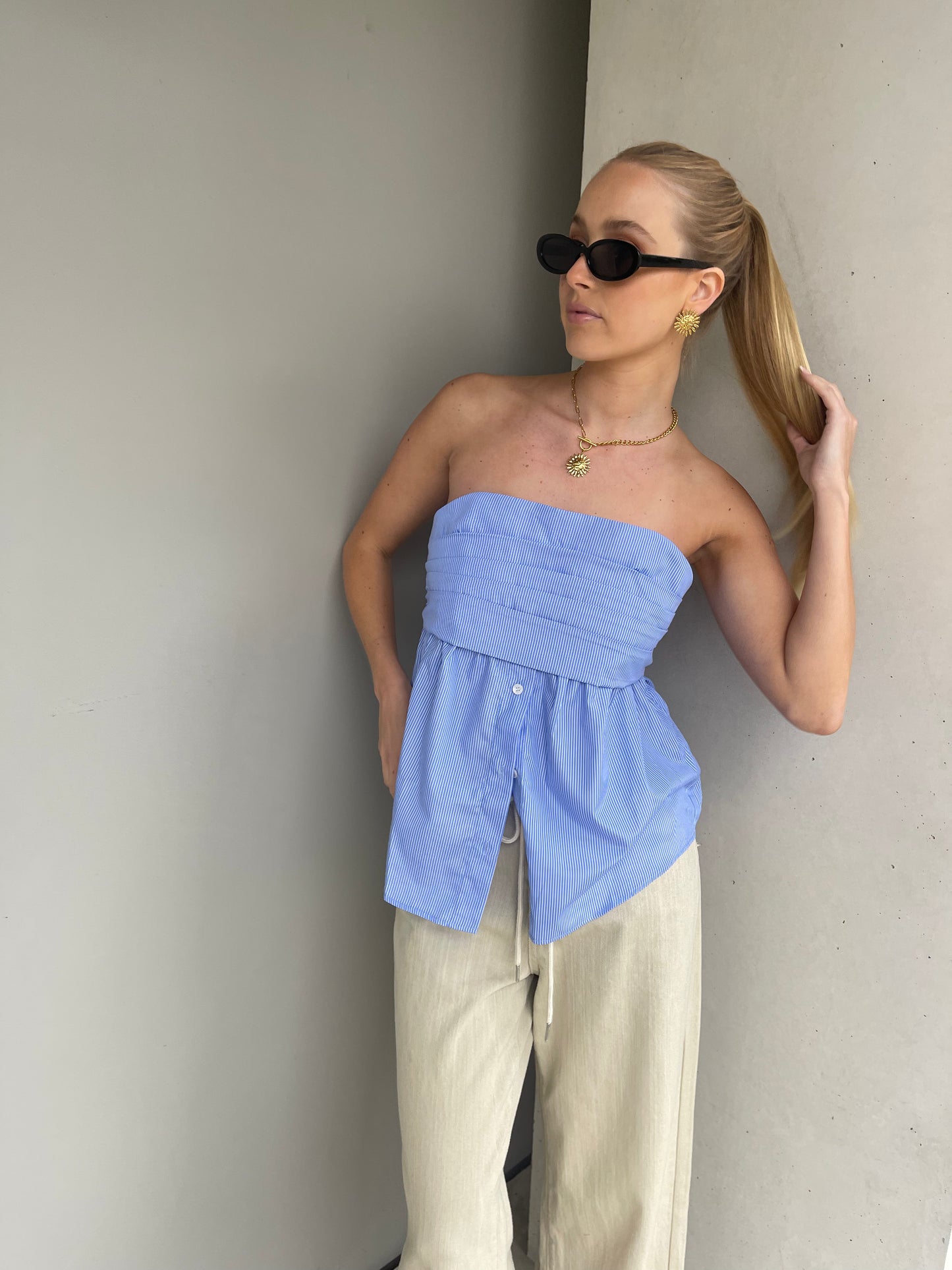 Ayla | Buttoned Bandeau Top Blue