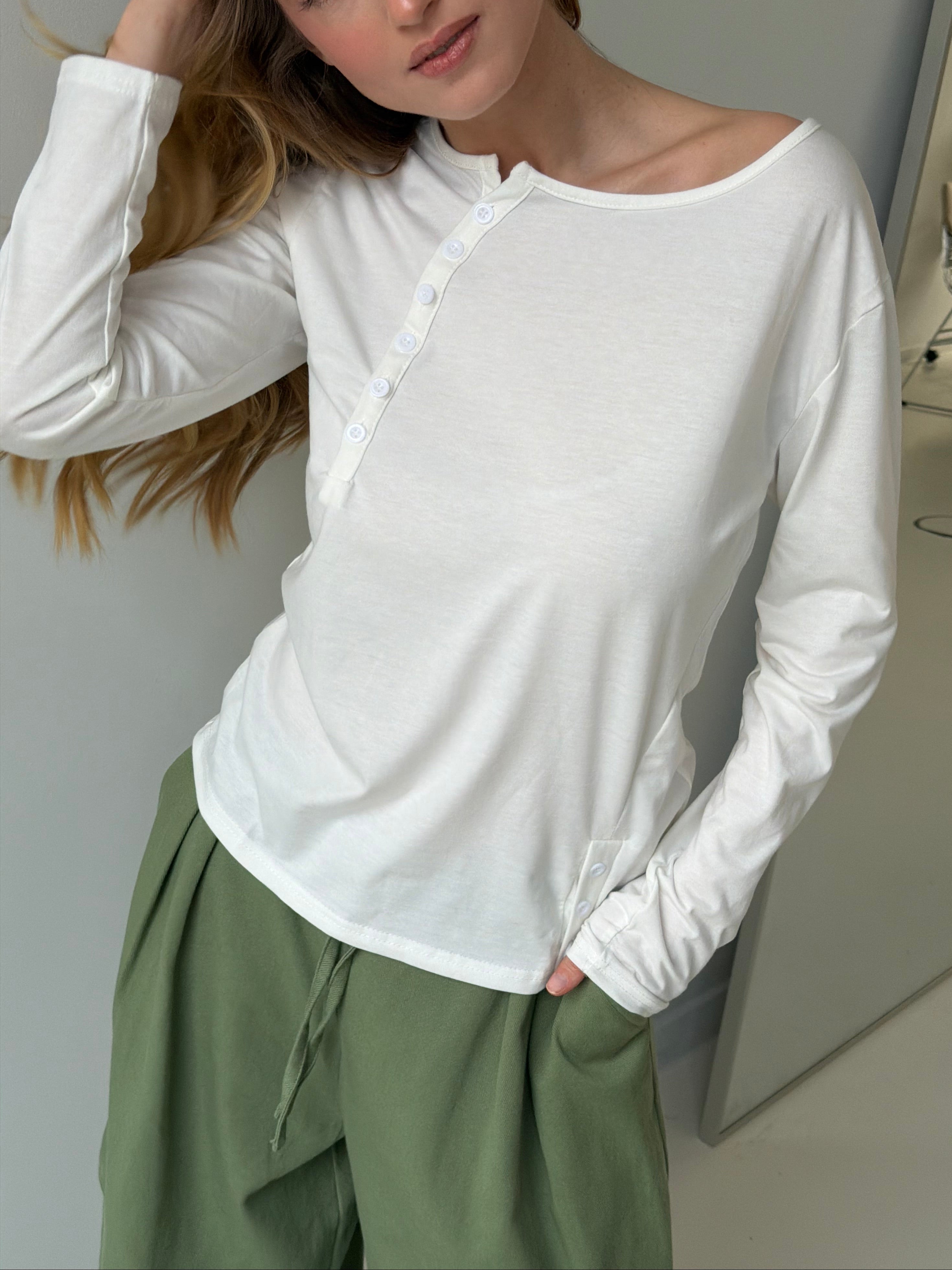 Annie | Buttoned Longsleeve - White