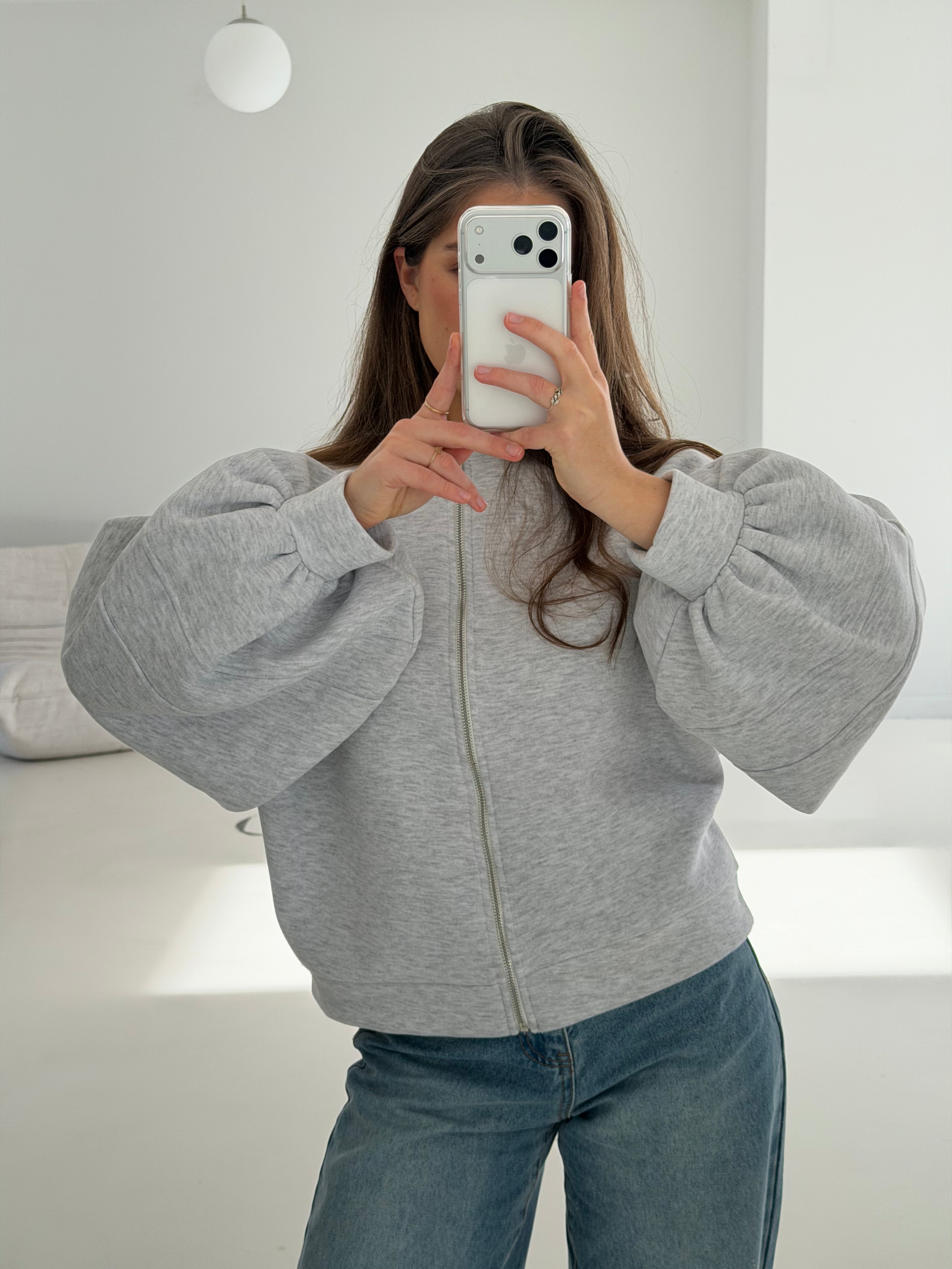 Beth | Zipped Balloon Vest - Light Grey