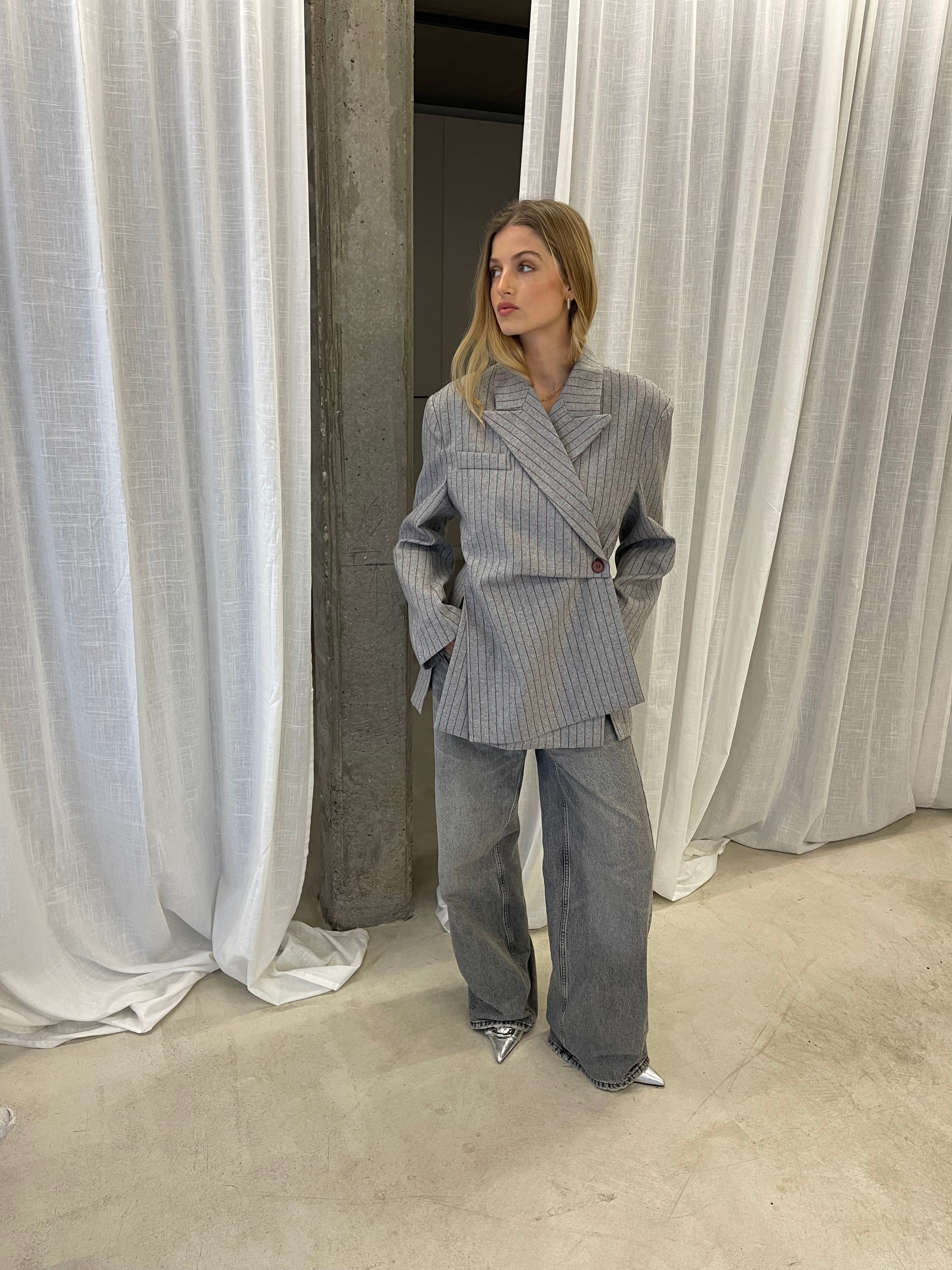 Eden | Side Buttoned Blazer With Stripes