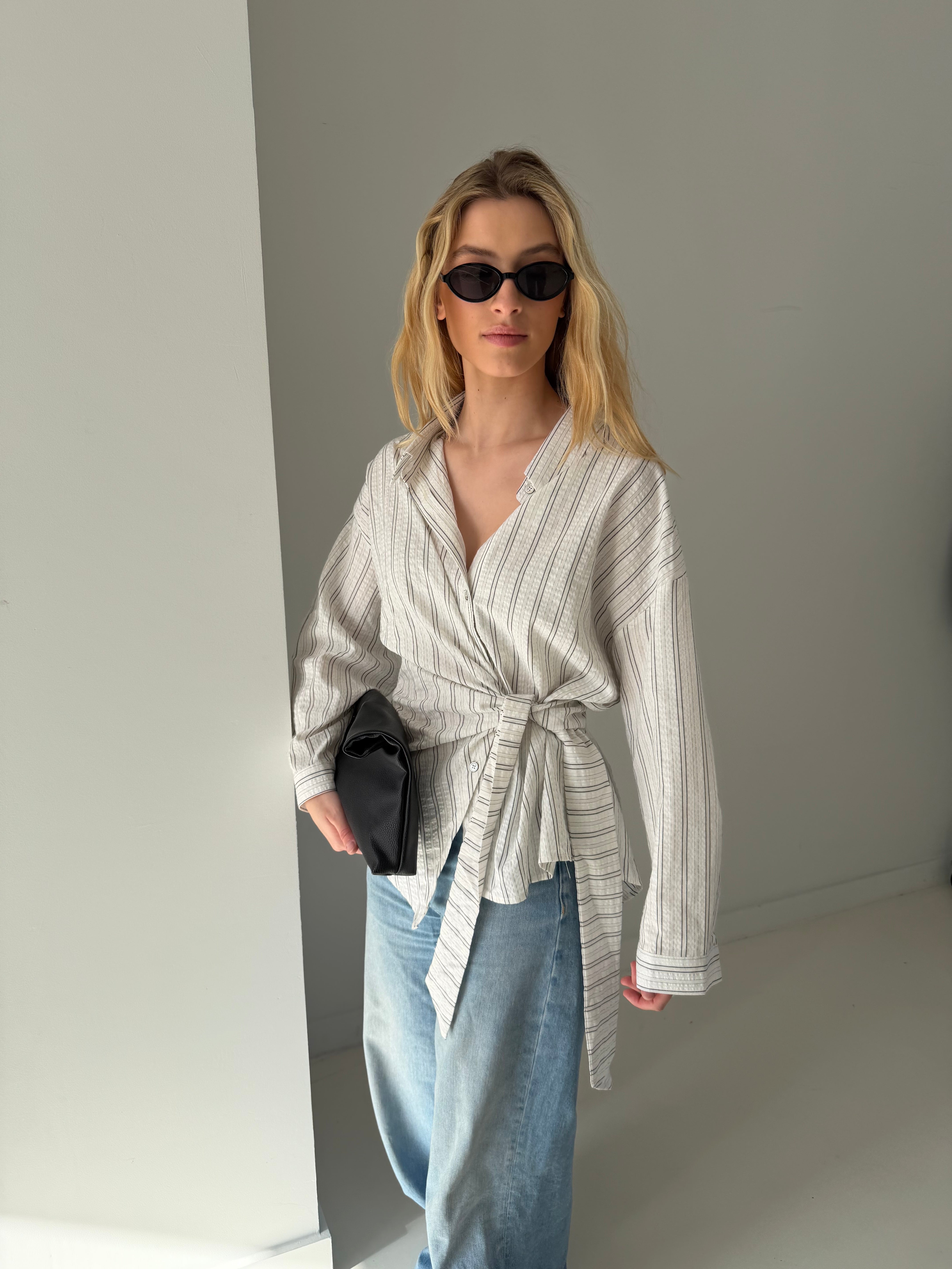 Alice | Side Wrapped Oversized Shirt - White